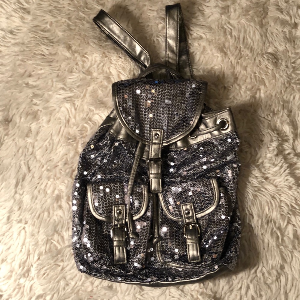Silver sequin small backpack